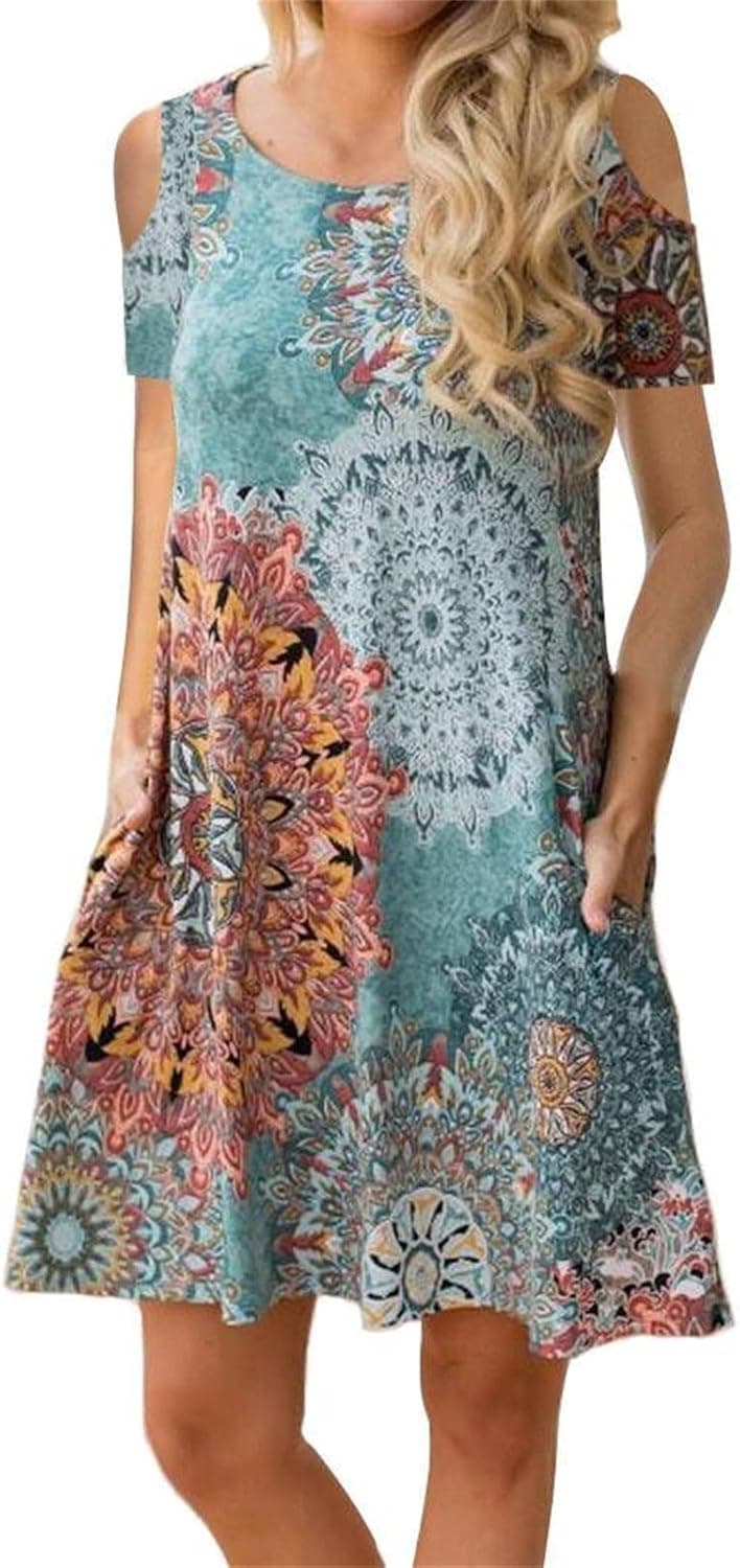 ETCYY Womens Summer Dresses 2023 Vacation Beach Dress Cover Up Floral Print Sundresses with Pockets