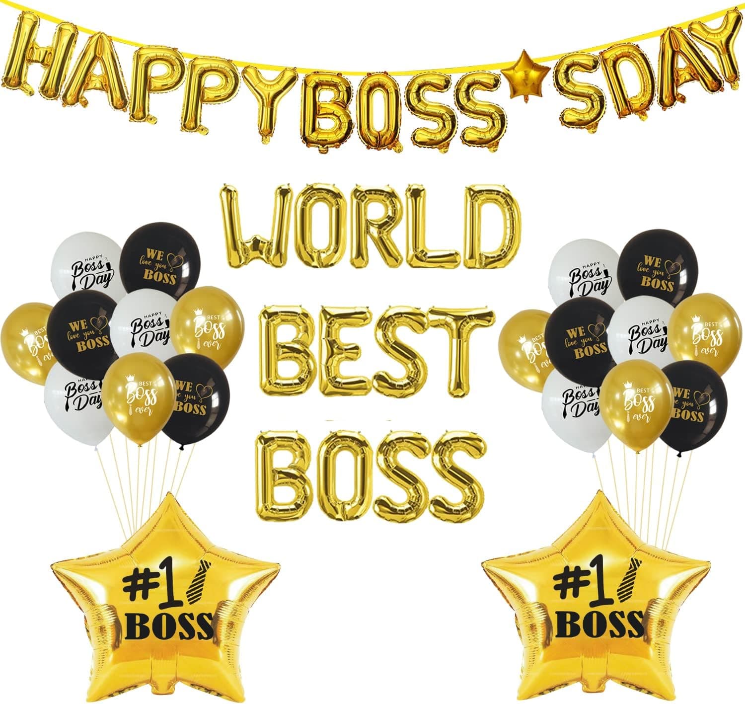 Happy Boss’s Day Balloons Banner Party Decorations Supplies - World Best Boss Balloons International Boss Day Balloons Retirement Office Party Decorations