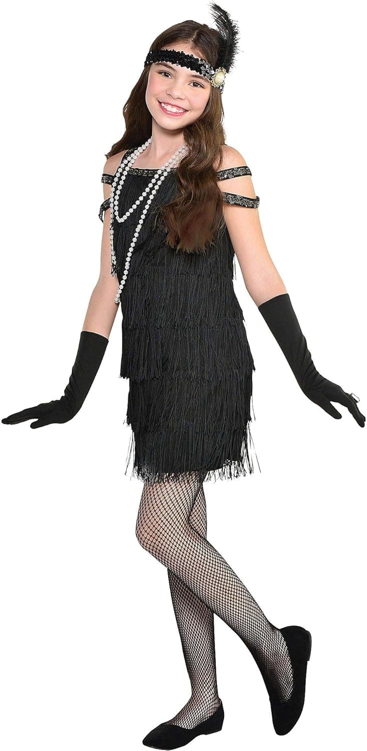 Party City Roaring 20s Flapper Girl Halloween Costume, Gatsby Party, Black, Large (12-14), Includes Dress and Headband, 8405435