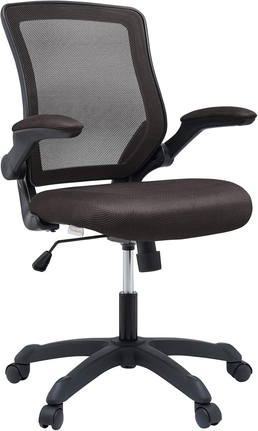 Modway Veer Office Chair with Mesh Back and Vinyl Seat With Flip-Up Arms in Brown, 25.5"L x 24"W x 37-40"H