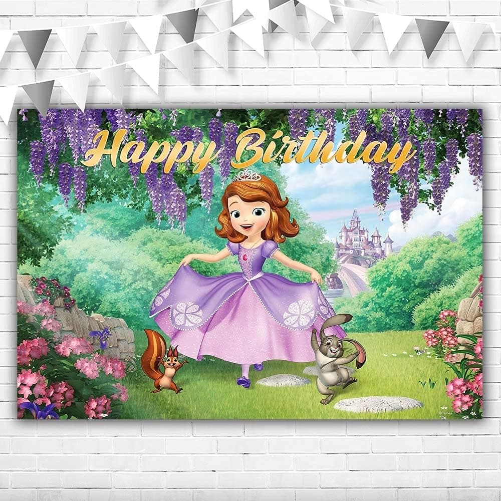 YouRan Sofia The First Birthday Theme Backdrop Happy Birthday 5x3ft Romantic Purple Princess Forst Wonderland Animals Sofia Happy Birthday Background for Girl First Birthday Decorations