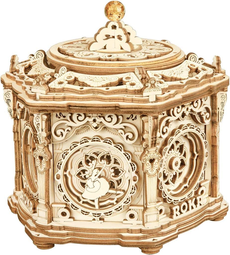 ROKR 3D Wooden Puzzles Music Box (Secret Garden) - Model Kits for Adults Spinning Musical Jewelry Box Vintage Keepsakes Storage, Gifts for Teens/Woman/Man