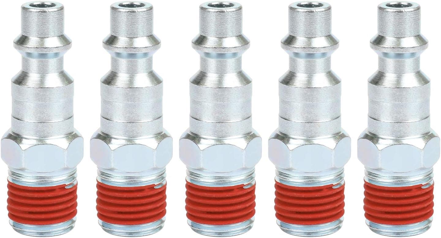 WYNNsky Industrial Air Plug Set, 1/4 Inch Body Size, 1/4 Inch NPT Male Threads Size, 5 Piecess Steel Air Compressor Accessories Fittings