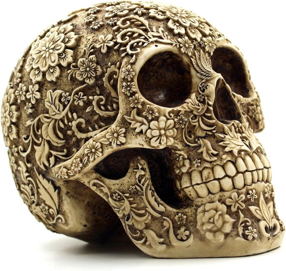 OULII Halloween Decoration Realistic Resin Human Skull Model Statue