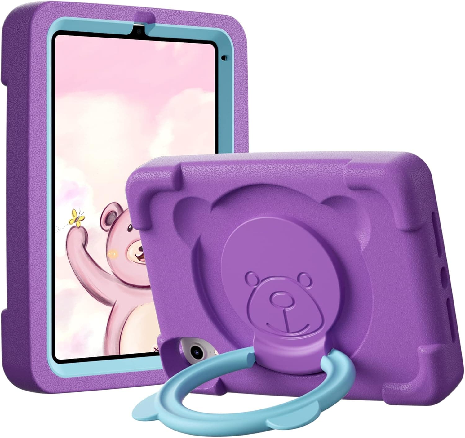 PZOZ iPad Mini 6 Kids Case Compatible for iPad Mini 6th Generation 8.3 inch 2021, EVA Shockproof Rotate Handle Folding Stand Heavy Duty Protective Cute Cover for Boys Girls (Purple)