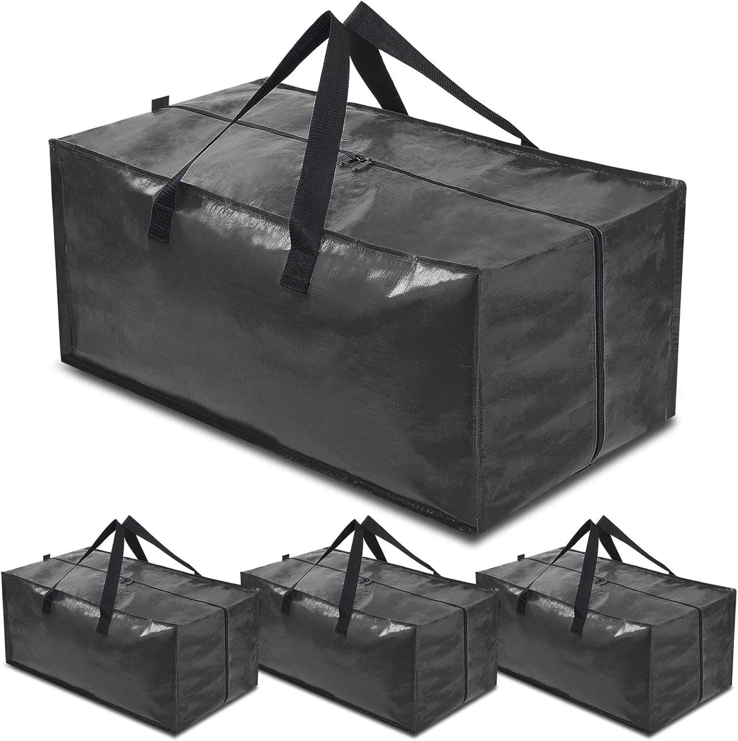 Rihim Moving Bags 90L - 4 Black Heavy Duty Extra Large Storage Bags for Clothes - Packing Bags with Backpack Straps Strong Handles Zippers - College Travelling Christmas Storage Moving Totes