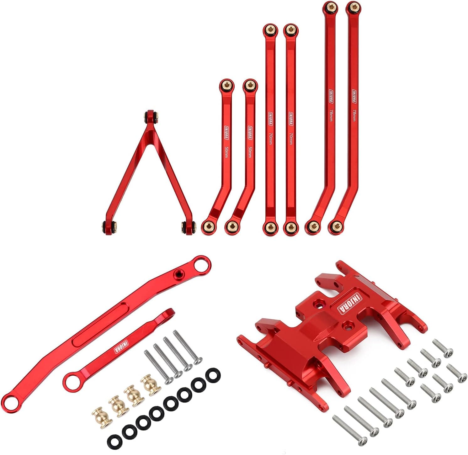 INJORA RC High Clearance Chassis Links, Skid Plate and Steering Rod Tie Links Kit for Axial SCX24 Gladiator 1/24 RC Crawler Car(Red)
