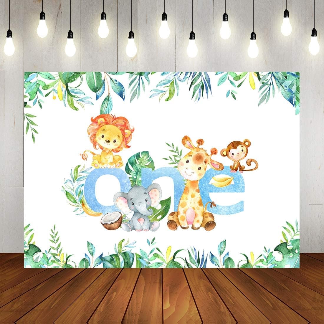 Safari Animals Theme Happy 1st Birthday Backdrop Jungle Zoo First Birthday Photography Backdrop 7x5ft Wild One Party Decoraitons for Kids Photo Booth Props