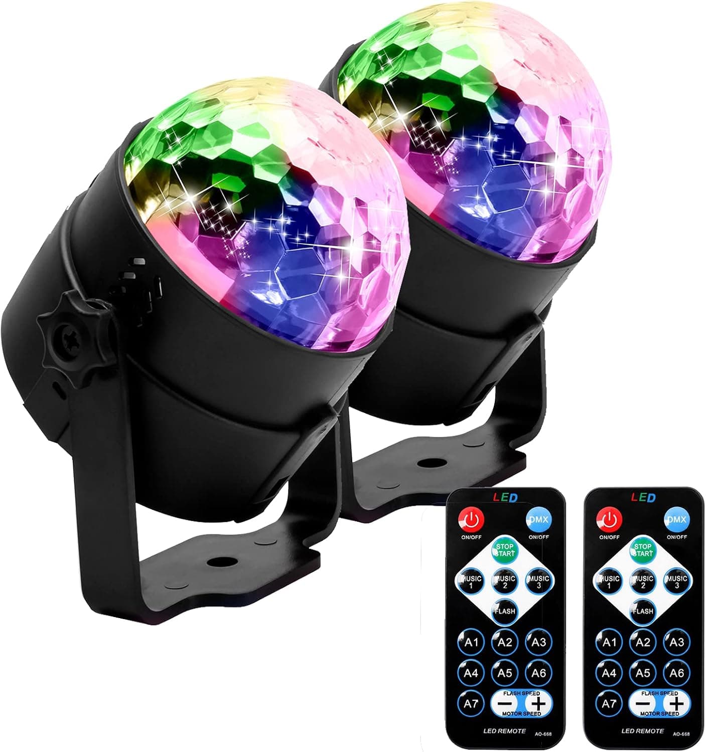 Disco Ball Light, Dj Lights Party Sound Strobe Lights 7 Colors Modes with Remote Control for Dances Parties Karaoke Wedding Performance Club Christmas (2 Pack)
