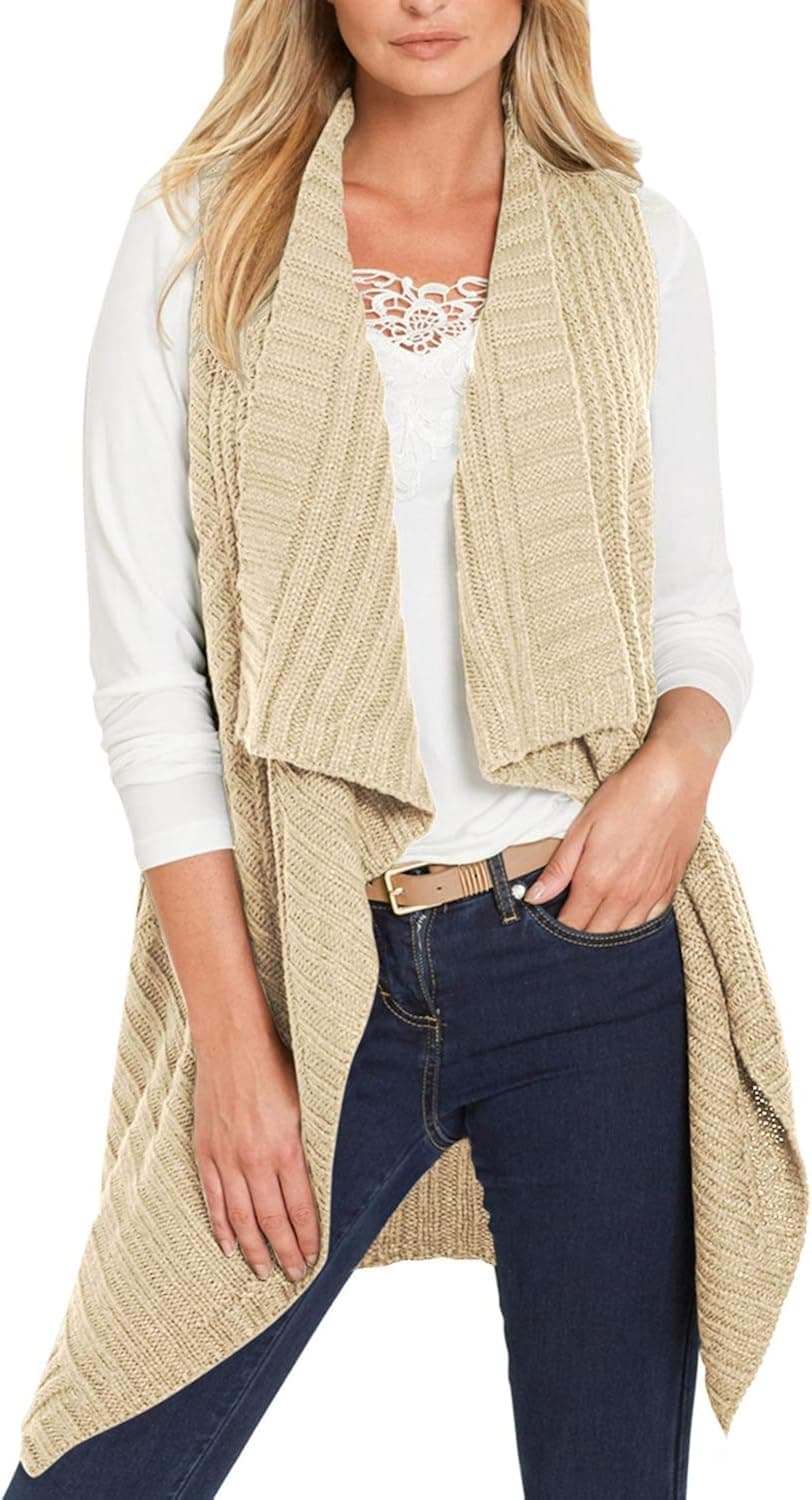 Pink Queen Women's Open Front Knit Long Cardigan Vest Pockets