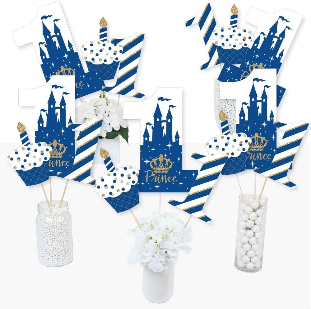 1st Birthday Royal Prince Charming - First Birthday Party Centerpiece Sticks - Table Toppers - Set of 15