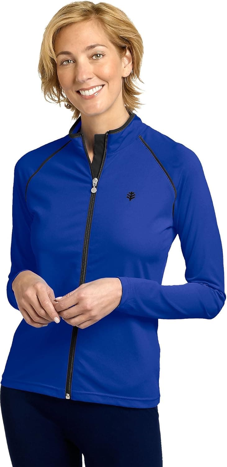 Coolibar UPF 50+ Women's Long Sleeve Water Jacket - Sun Protective (Large- Cobalt/Black)