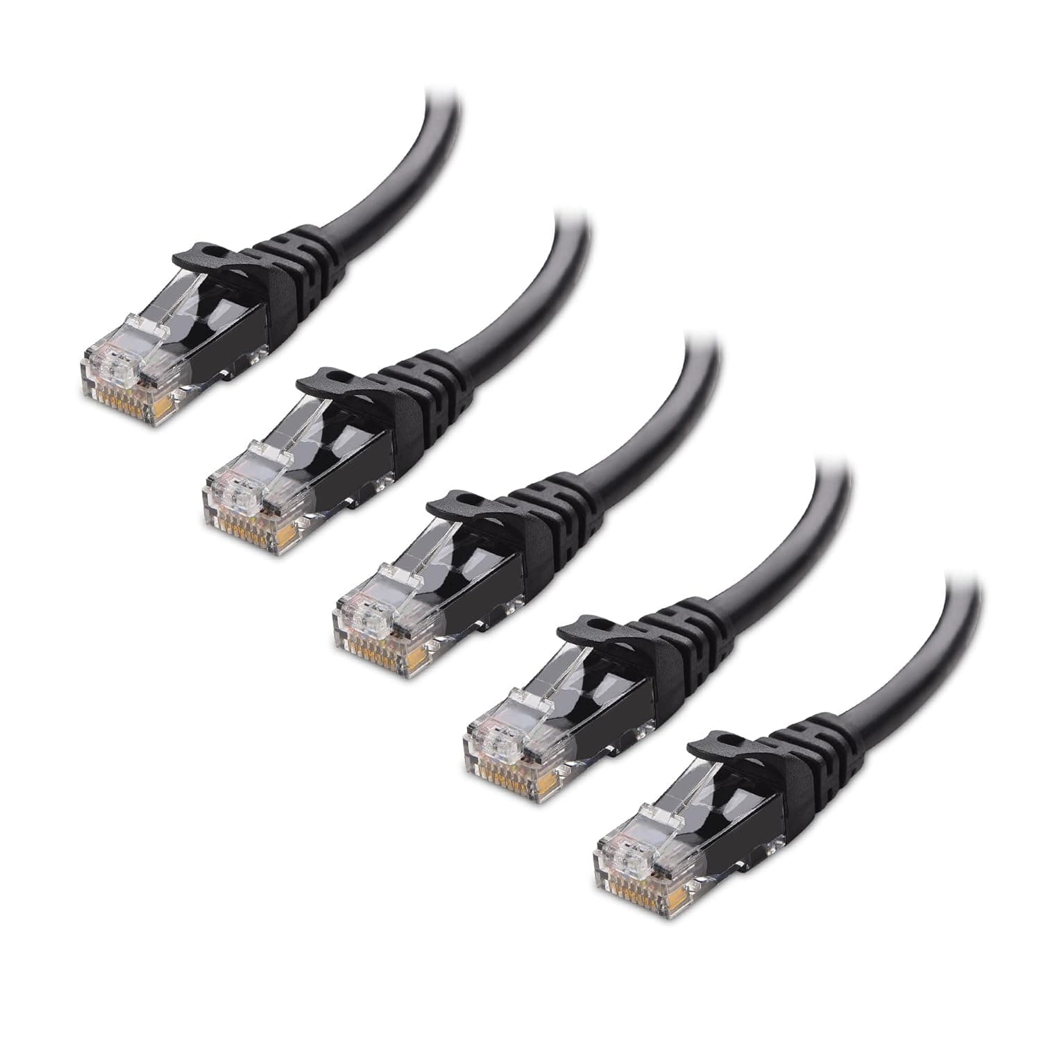 Cable Matters 10Gbps 5-Pack Snagless Short Cat 6 Ethernet Cable 1 ft (Cat 6 Cable, Cat6 Cable, Internet Cable, Network Cable) in Black