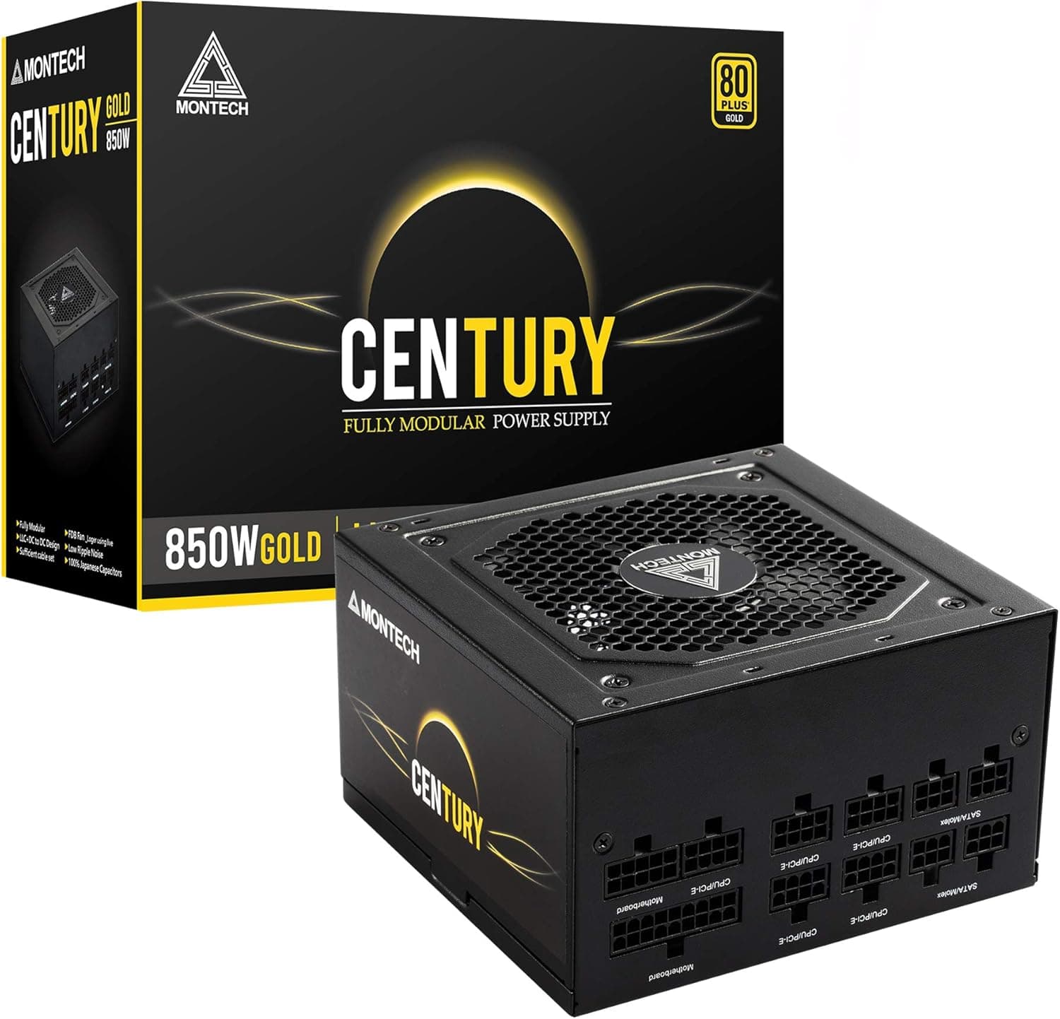 MONTECH Century 850 Watt 80 Plus Gold Certified Fully Modular Power Supply, Compact ATX Size, FDB Premium Fan, Full Japanese Capacitors, High-Performance Compoents