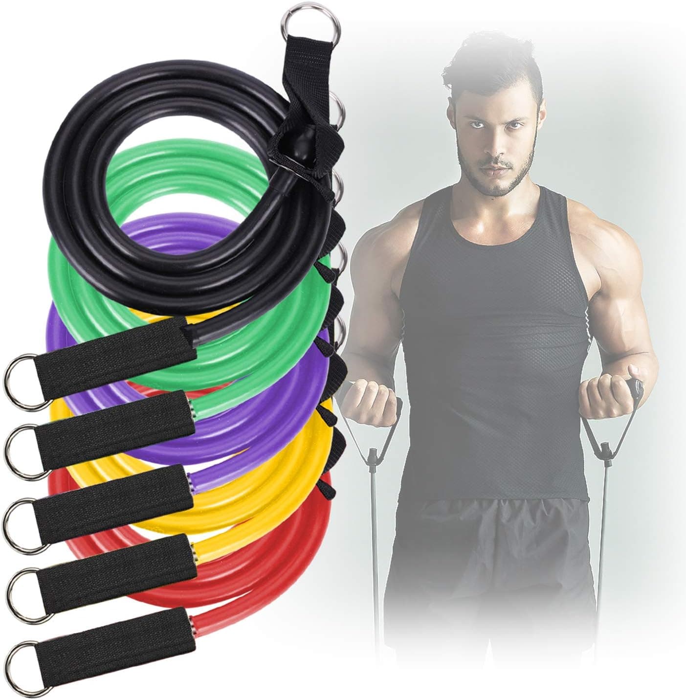 Resistance Bands Set,Portable Exercise Resistance Band Set Home Workouts,Physical Therapy,Gym Training,Yoga(5 Stackable Exercise Bands with Door Anchor and Handles,Ankle Straps,Carrying Case,11PCS)
