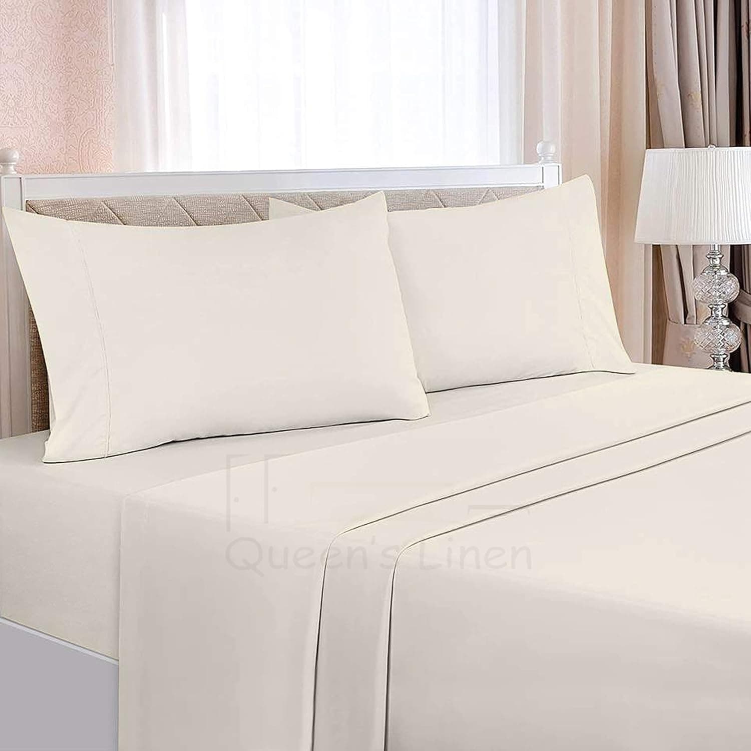 Cotton Bed Sheets - 4 Piece Premium Sheet Set - Queen Size Sheet Set - 400 Thread Count - 16 inch Deep Pocket of Fitted Sheet - Luxury Hotel Quality Sheets - Egyptian Cotton Sheets (Pearl Ivory)