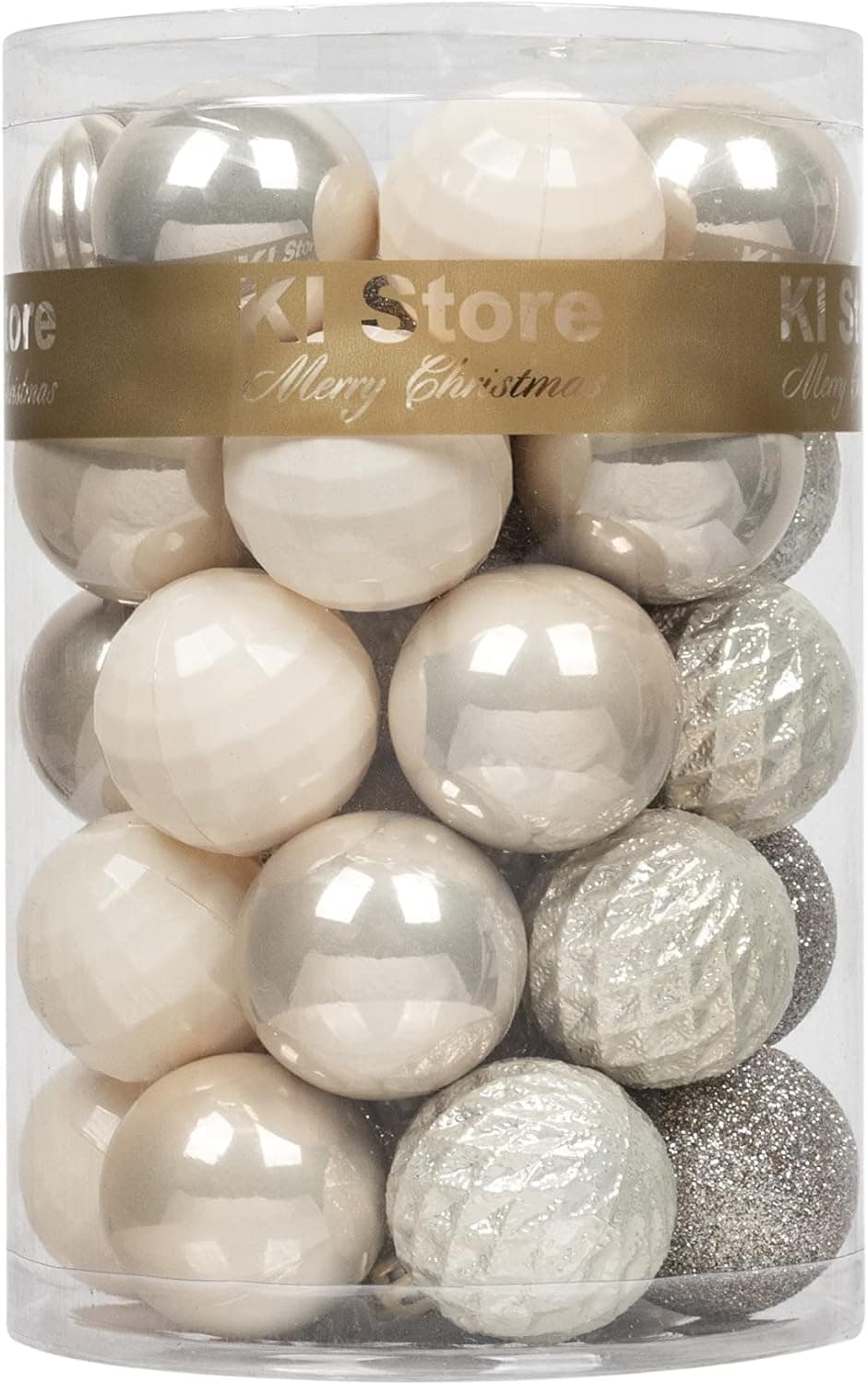 KI Store Creamy White Christmas Balls 34pcs 1.57-Inch Small Christmas Tree Decoration Ornaments for Xmas Tree Holiday Wreath Garland Decor Ornaments Hooks Included