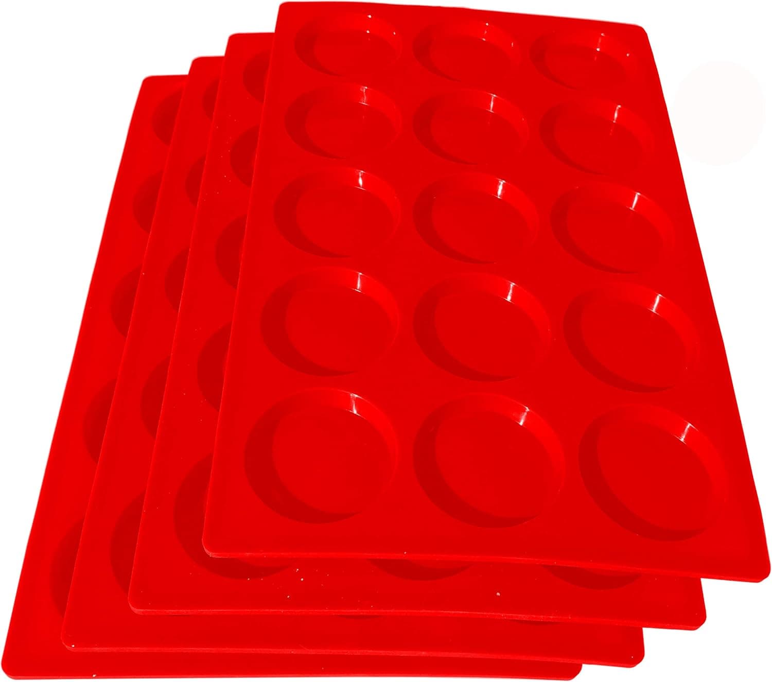 M. Gastro Kitchens 4 Pcs Set of 15 Cavity Mini Muffin Top Baking Pan, Brownies, Keto Cheese Crisps, 2" diameter, 3/8" deep (Red)