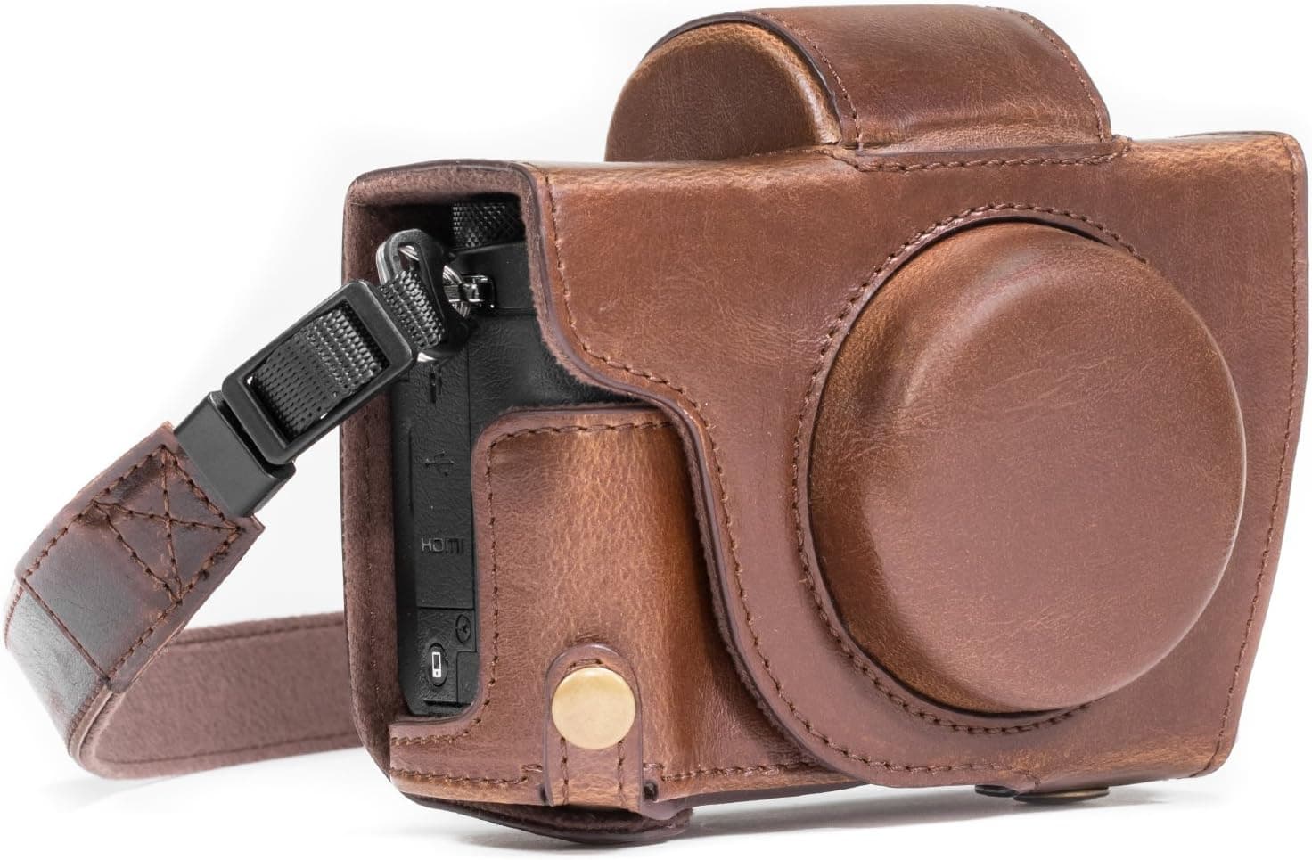 MegaGear Canon PowerShot G5 X Ever Ready Leather Camera Case and Strap, with Battery Access - Dark Brown - MG1067