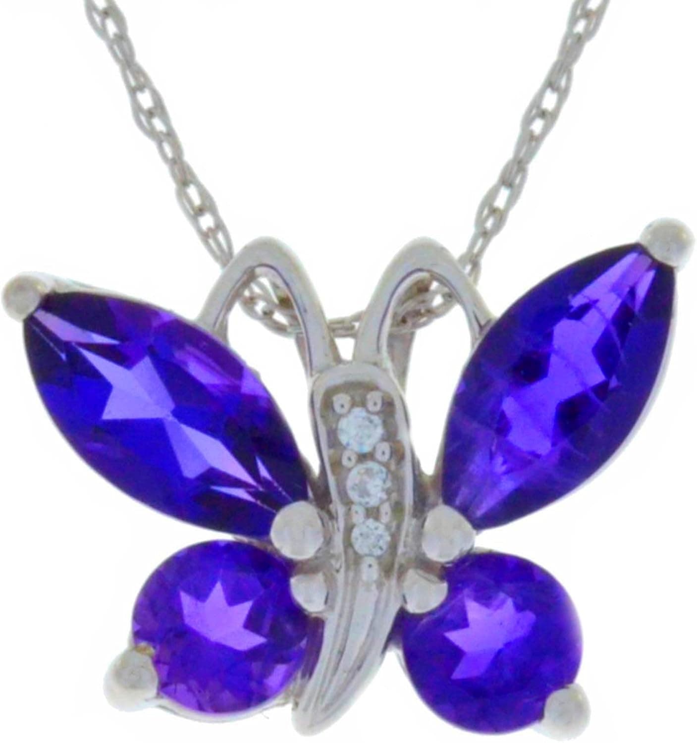 Genuine Amethyst Butterfly Pendant .925 Sterling Silver