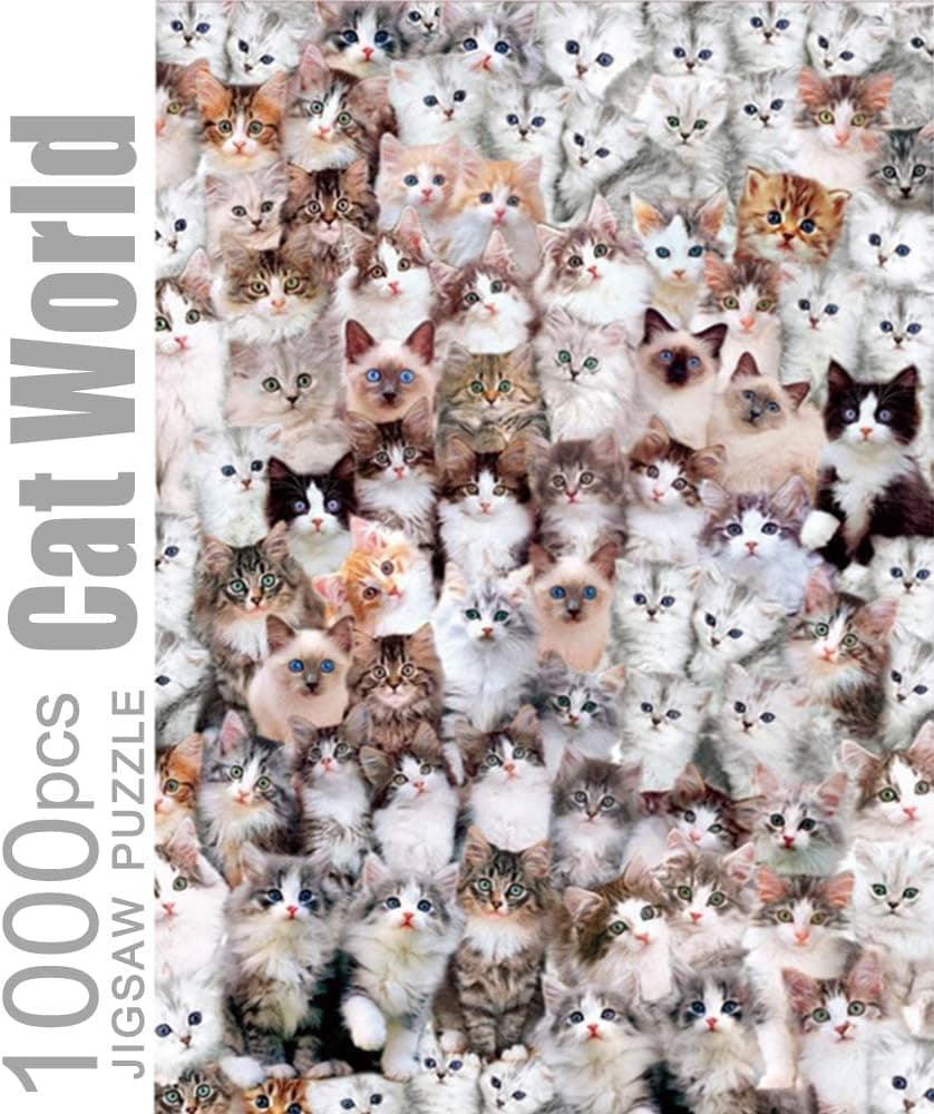 Jigsaw Puzzles 1000 Pieces for Adults Educational Fun Game Intellectual Decompressing Interesting Puzzle Cat World