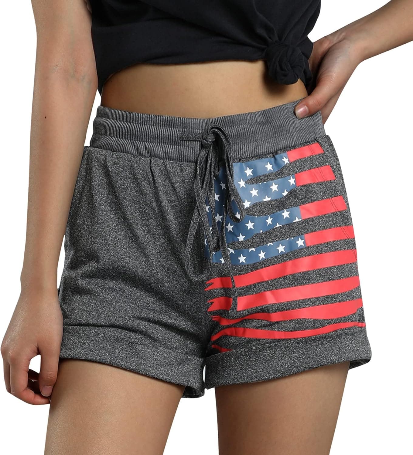Awoscut Womens 4th of July Athletic Workout Shorts Elastic Waist Pull-On SweatShorts Running Lounge