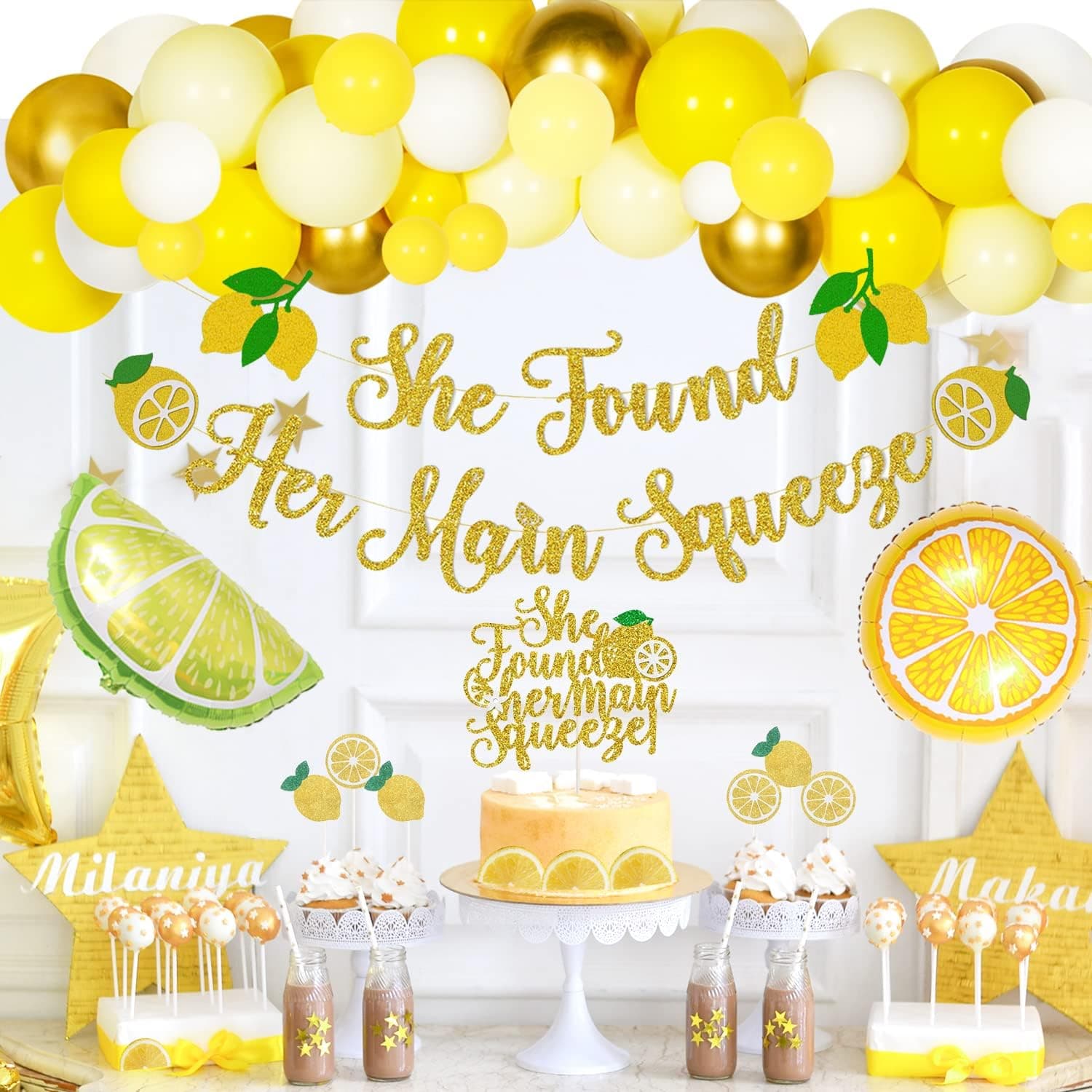 Hombae Lemon Bridal Shower Decorations, Lemon Party Decorations, She Found Her Main Squeeze Banner Cake Cupcake Toppers, Fruits Theme Party Supplies Kit, Lemon Balloons for Lemonade Citrus Theme Party