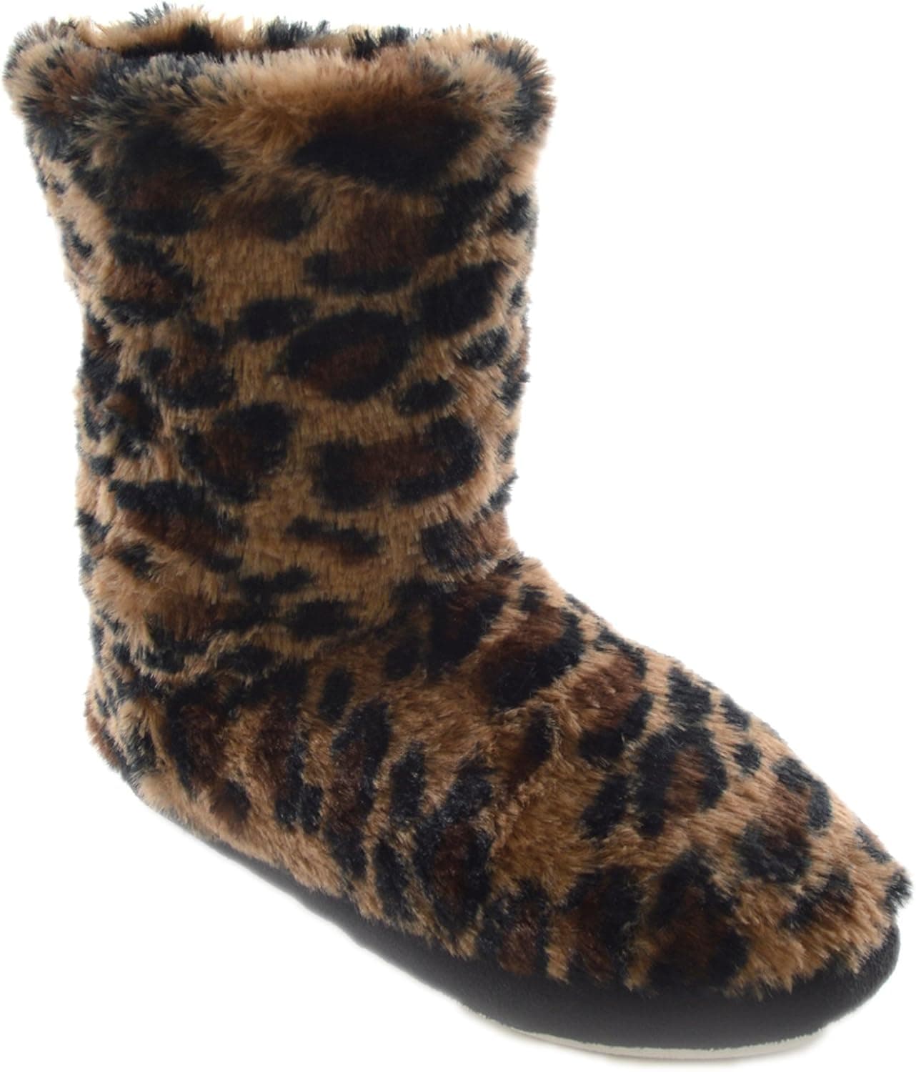 Slumberz Womens/Ladies Footwear Leopard Print Bootie Slipper Boots With Fur