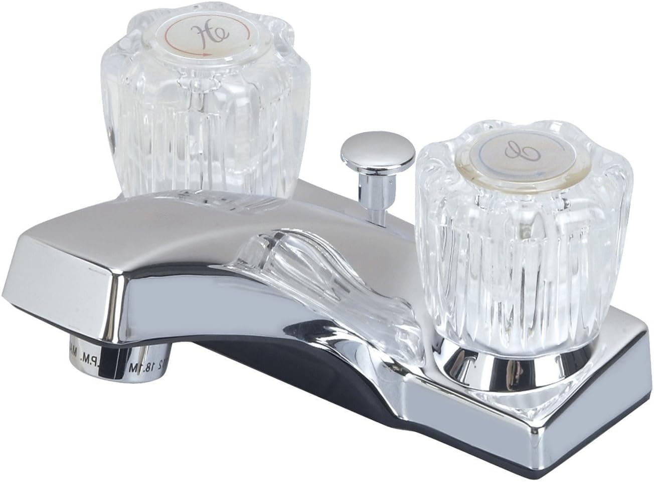 Hardware House 425561 Double Handle Lavatory Faucet with Pop-Up and Acrylic Handles Chrome Non-Metallic