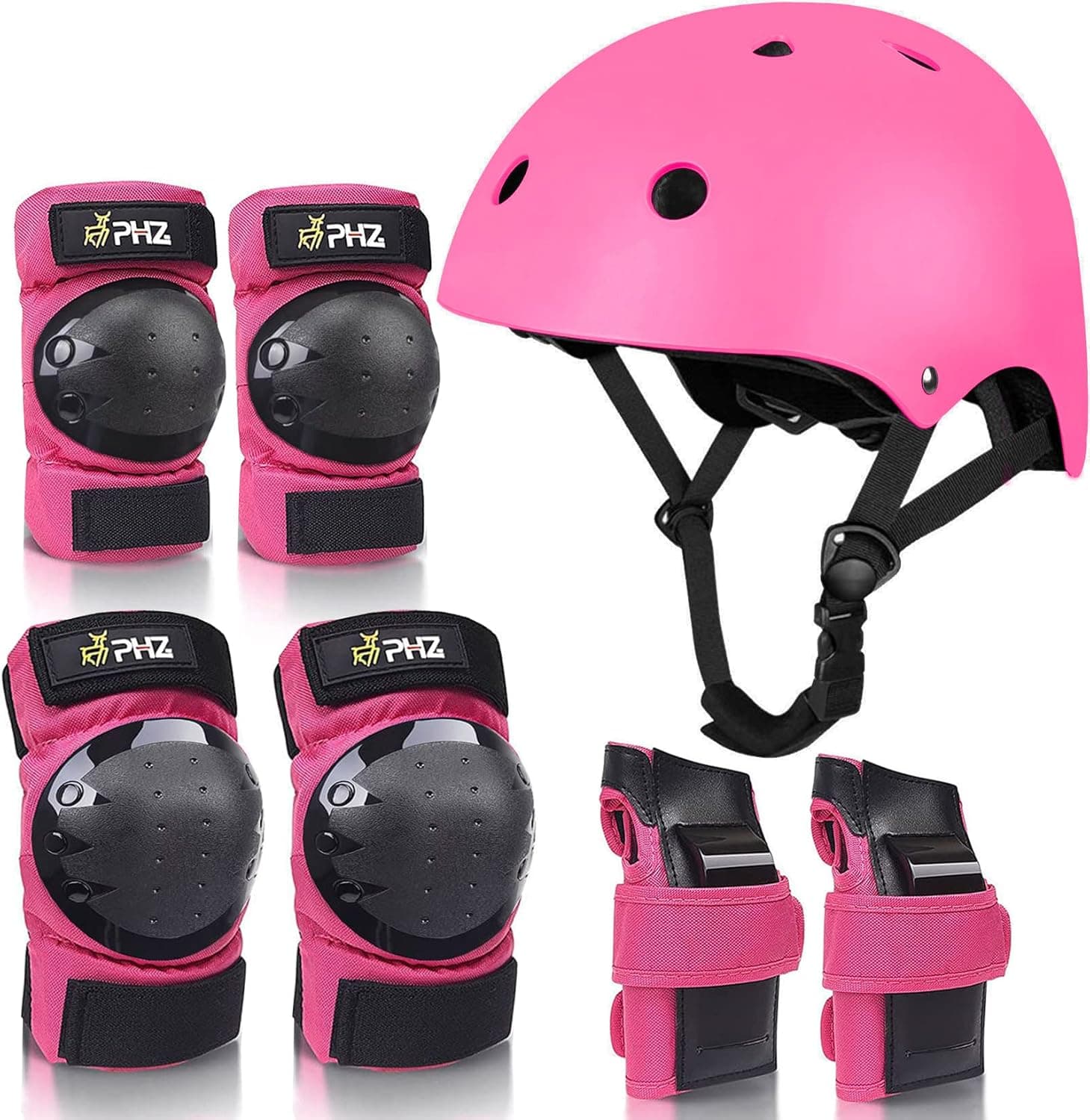 PHZ. Kids Adults Bike Helmet Adjustable Helmet for Toddler Child Youth Adult, Knee Pads Elbow Pads Wrist Guards Kids Protective Gear Set for Multi Sports Scooter, Skateboarding, Biking, Roller Skating
