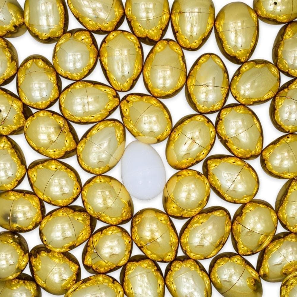 47 Golden Eggs + 1 White Plastic Easter Egg