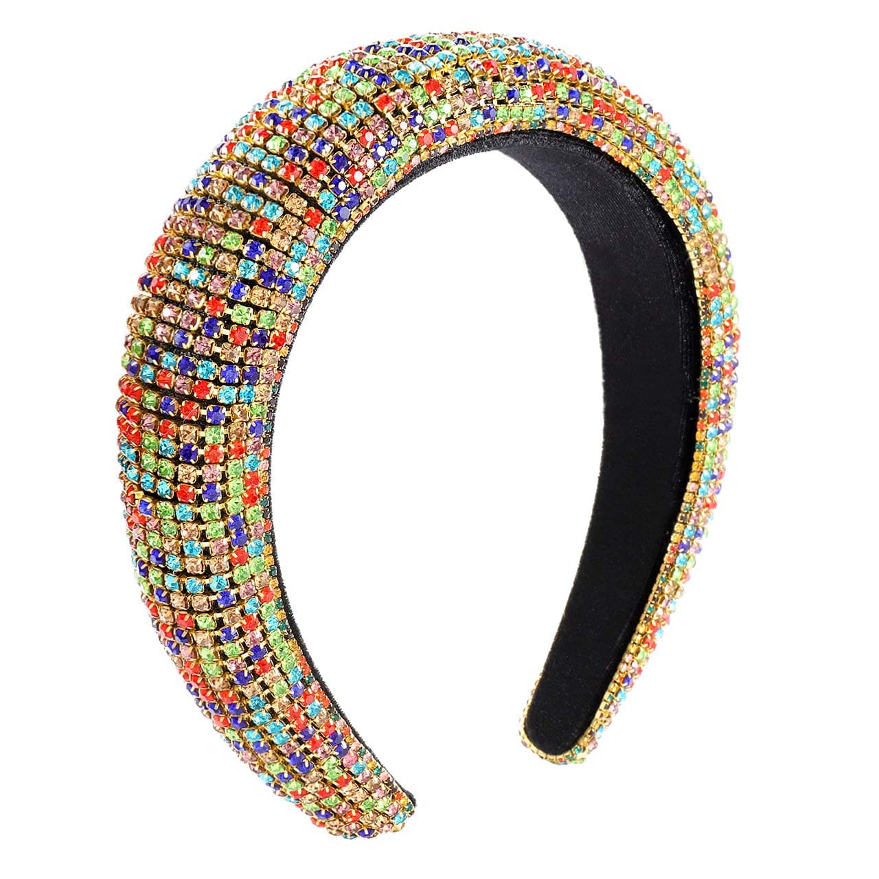 XOCARTIGE Crystal Padded Headbands for Women Bejewelled Thick Velvet Headbands Rhinestone Wide Hair Accessory (Style C)