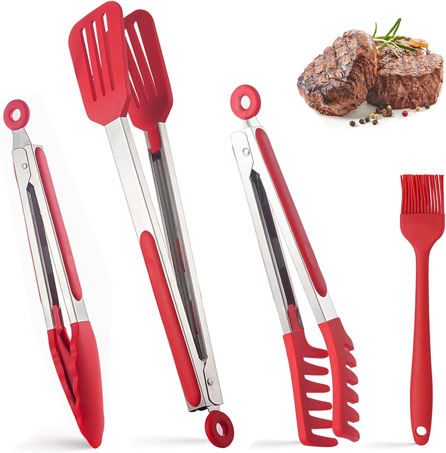 4 Pack Silicone Cooking Kitchen Tongs Kit - Kitchen Tongs For Cooking With Silicone Tips, BPA Free Non-Stick BBQ Grilling Cooking Tongs/Food Tong/Pasta Tong/Spatula Tong/Silicone Tongs For Air Fryer