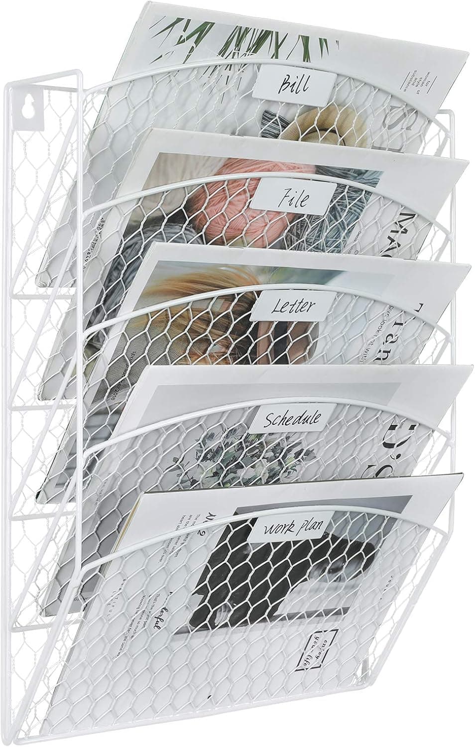 PAG 5-Tier Hanging Wall File Holder Organizer Mail Sorter Wall Mount Literature Rack, White