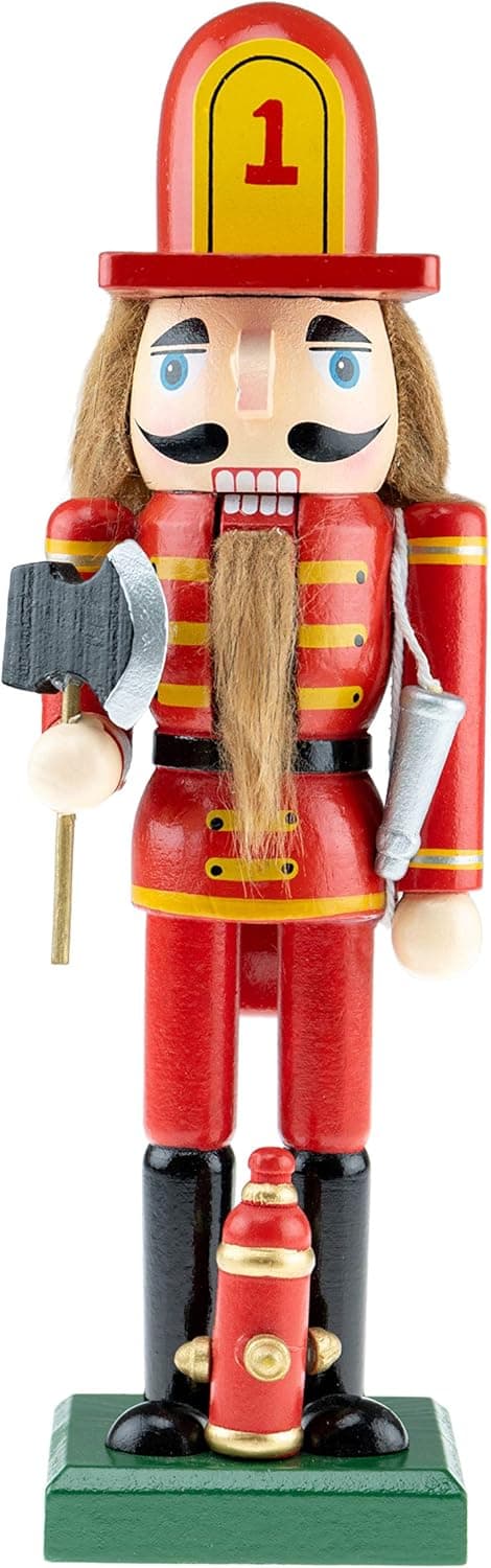 Clever Creations Firefighter 10 Inch Traditional Wooden Nutcracker, Festive Christmas Décor for Shelves and Tables