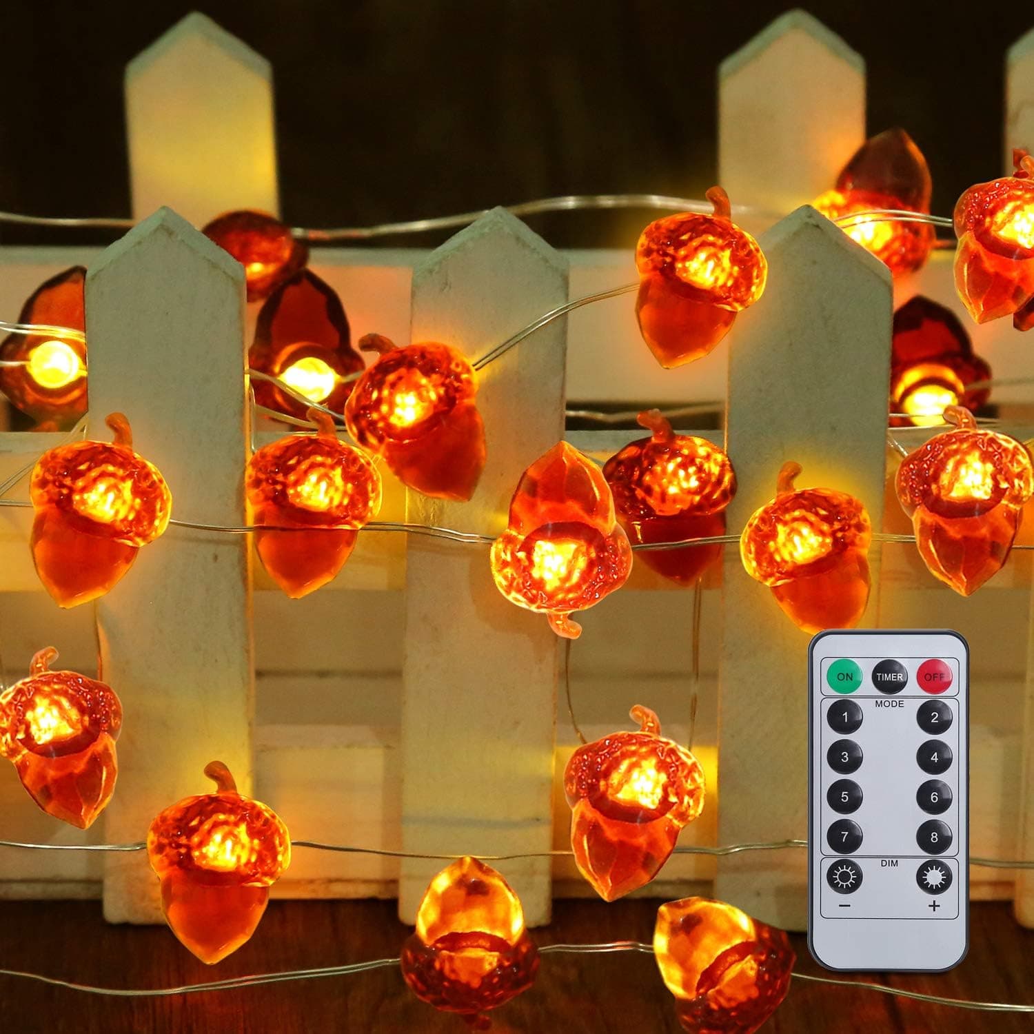 Greatfine Thanksgiving Decorations 40 LEDs String Lights,8 Modes&Waterproof Acorn Lights Fall Decor,Outdoor Indoor Thanksgiving Decor,Autumn Garland Lights for Thanksgivings,Xmas with RC