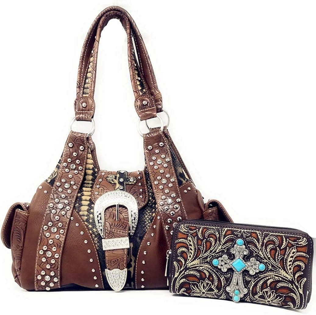 Texas West Women's Cross Flower Shoulder Handbag Purse in Multi-Color