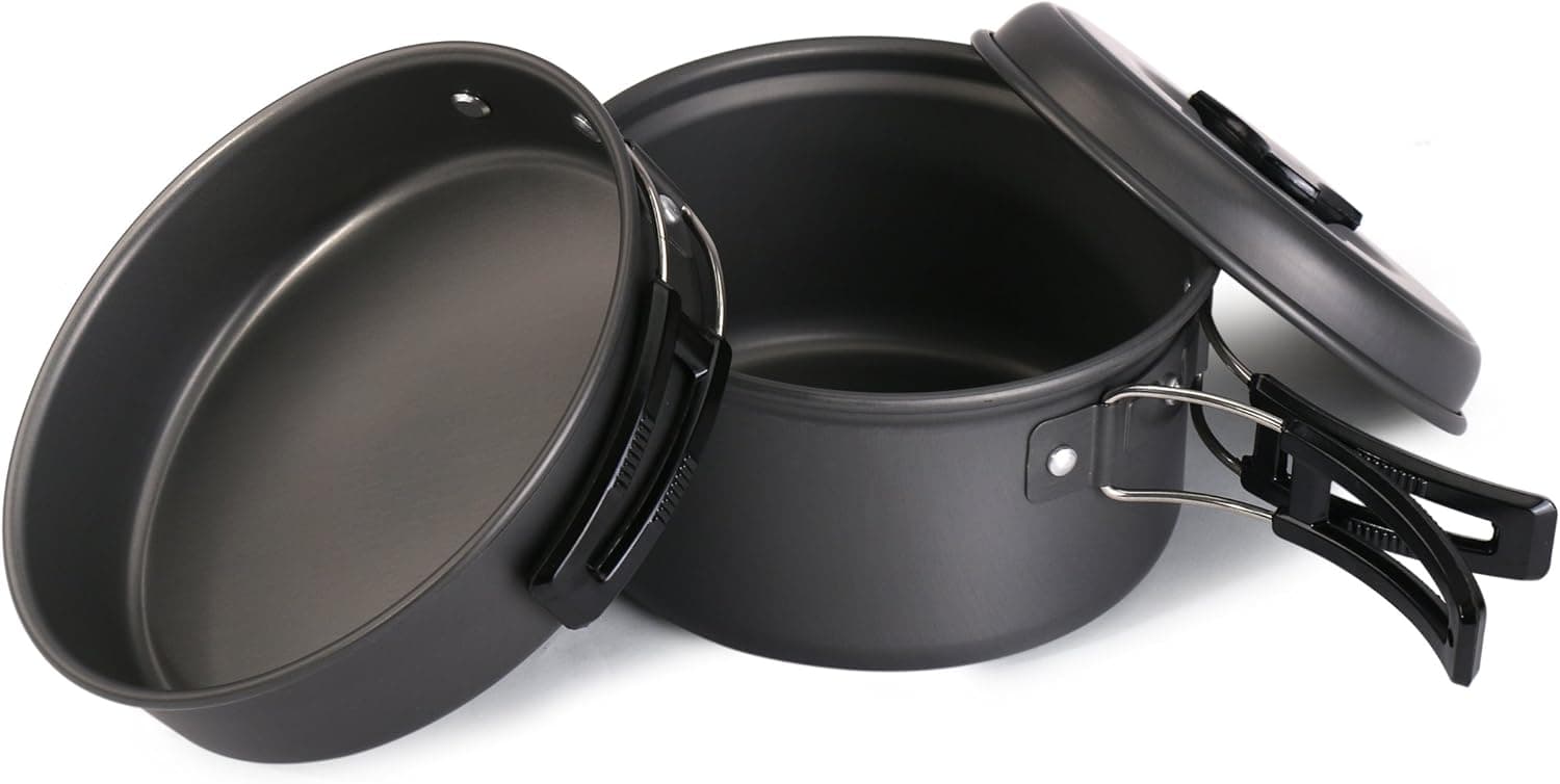 Hikingworld Lightweight Outdoor Camping Pan Hiking Cookware Backpacking Cooking Picnic Bowl Pot Pan Set (1-2 person-nature)