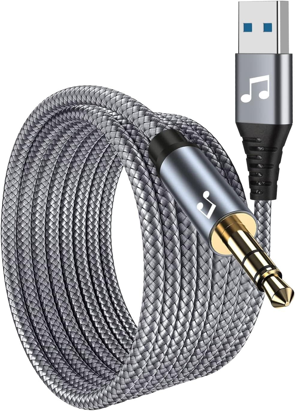 6 FT USB to 3.5mm Audio Jack Adapter,USB 2.0 to 3.5mm AUX Stereo Audio Cord,Compatibility with Laptop, Speaker, Support Windows,Not Applicable to Charging and MP3, Truck, TV USB Ports (6FT, Grey)