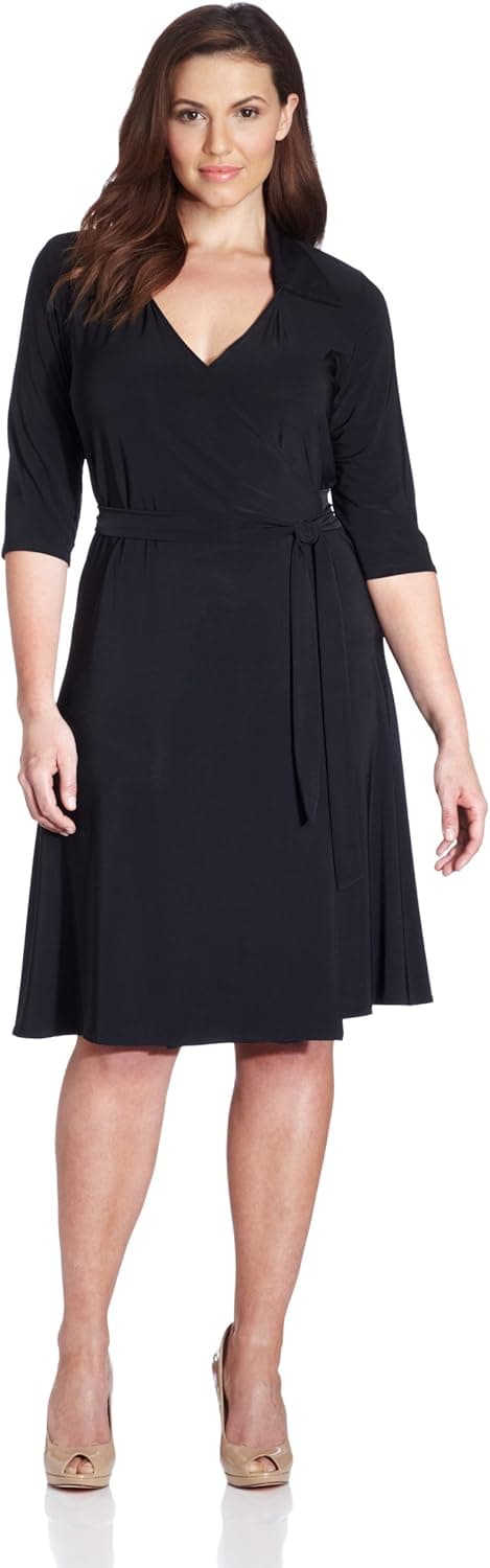 Star Vixen Women's Plus-Size 3/4 Sleeve Full Wrap Dress