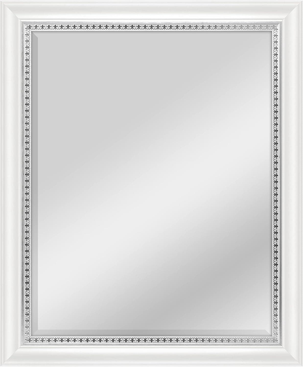 MCS - 83049 22x28 Inch Embossed Accent Wall Mirror, 27 x 33 Inch, White Wood Grain with Silver Trim Finish