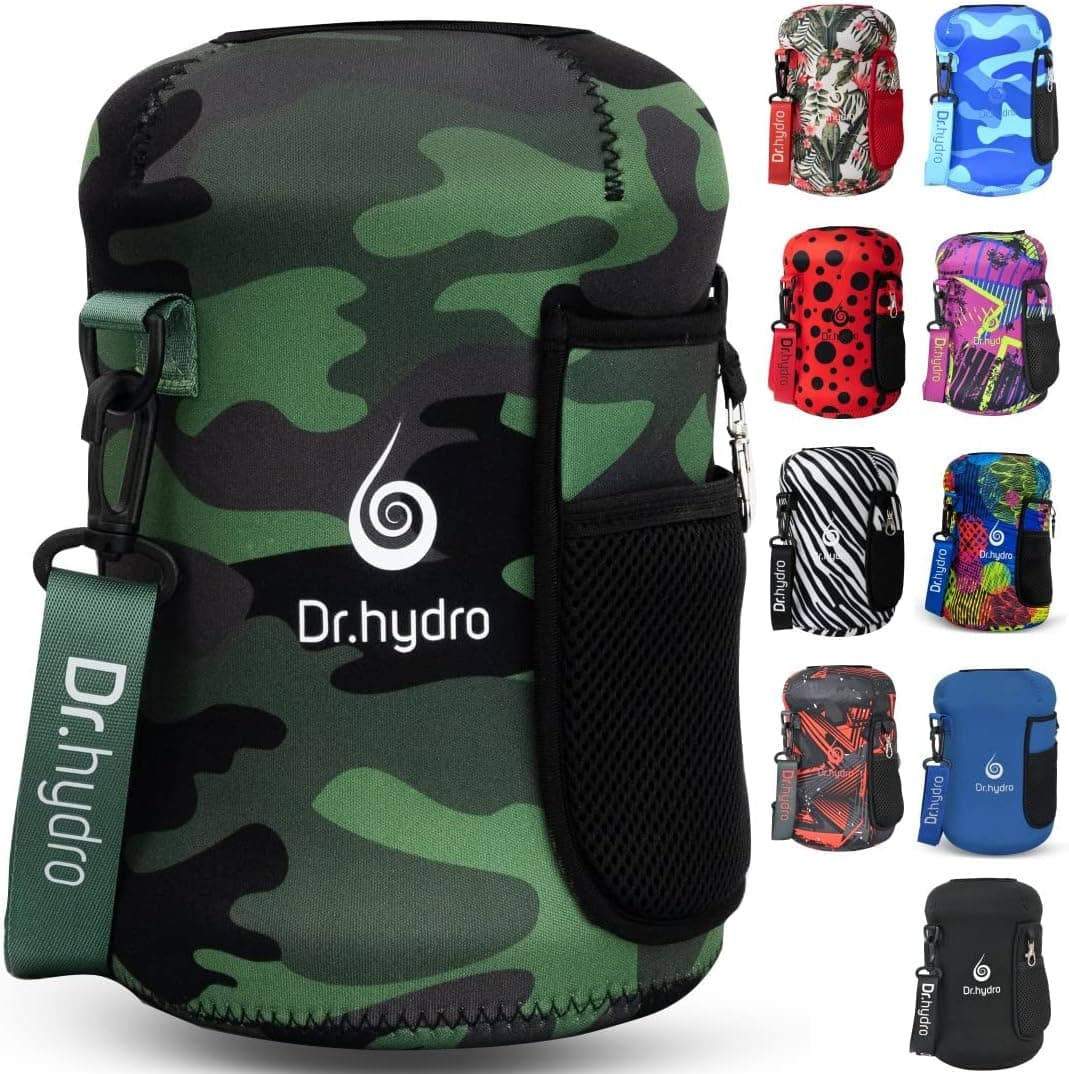 DR.HYDRO 3.2L Water Bottle One Gallon Sleeve Jug Insulated Neoprene Cover Large 108oz Holder with Shoulder Strap for Gym and Workout