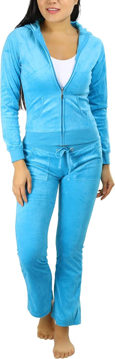 ToBeInStyle Women's Velour Tracksuit Zip-Up Hooded Jacket and Matching Pants