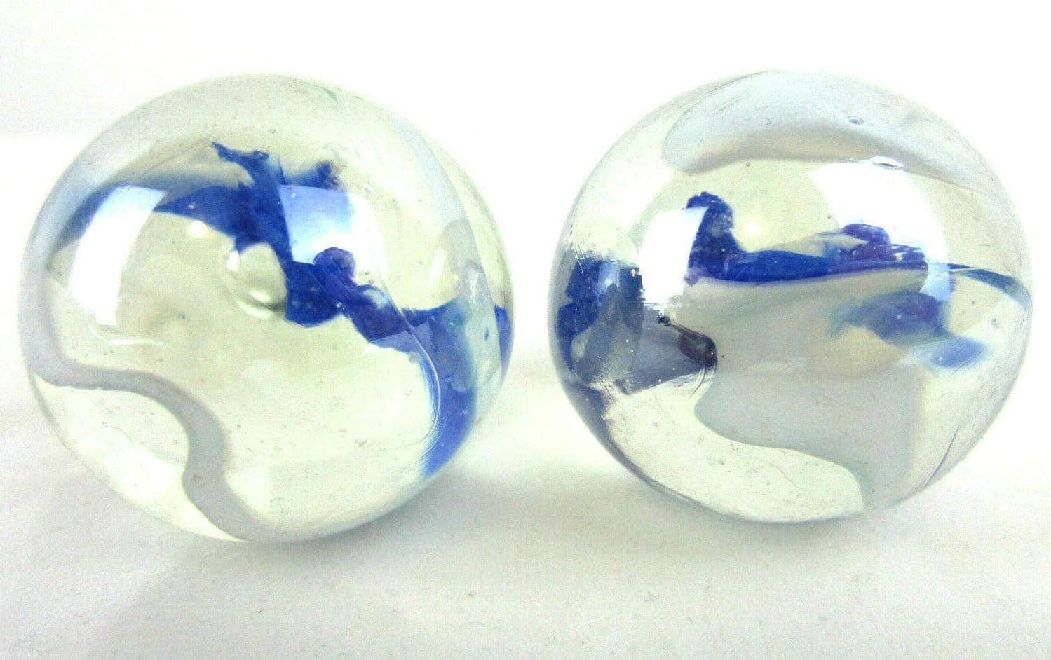 Big Game Toys Set of 2 Blue Mist 35mm Boulder Clear/White/Blue/Cobalt Swirl Large Shooter Solid Glass Marbles