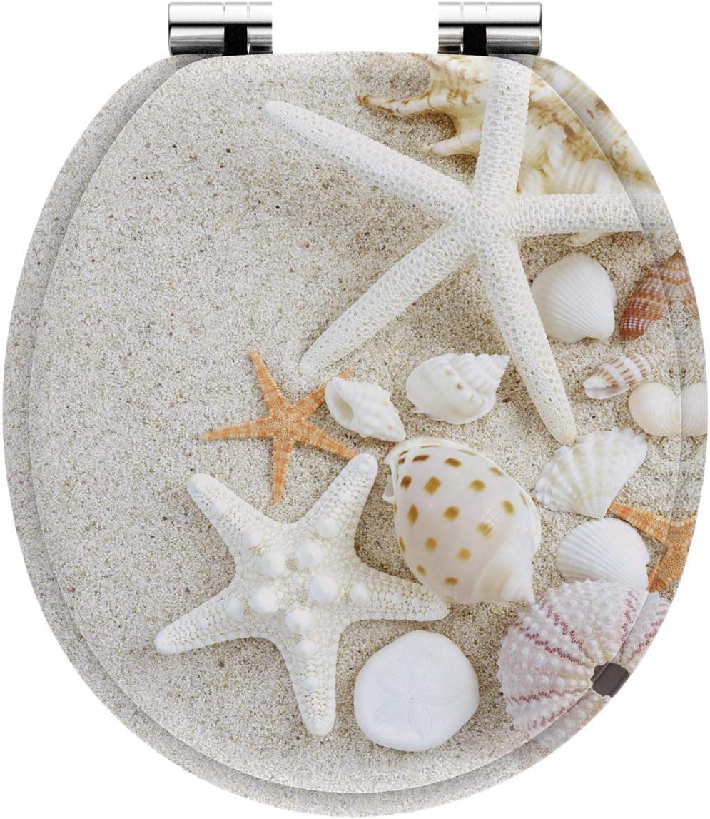 Round Toilet Seat, Slow Close and Strong Hinges, Printing Toilet Seat, MDF with CARB Certificate.(RD Starfish)