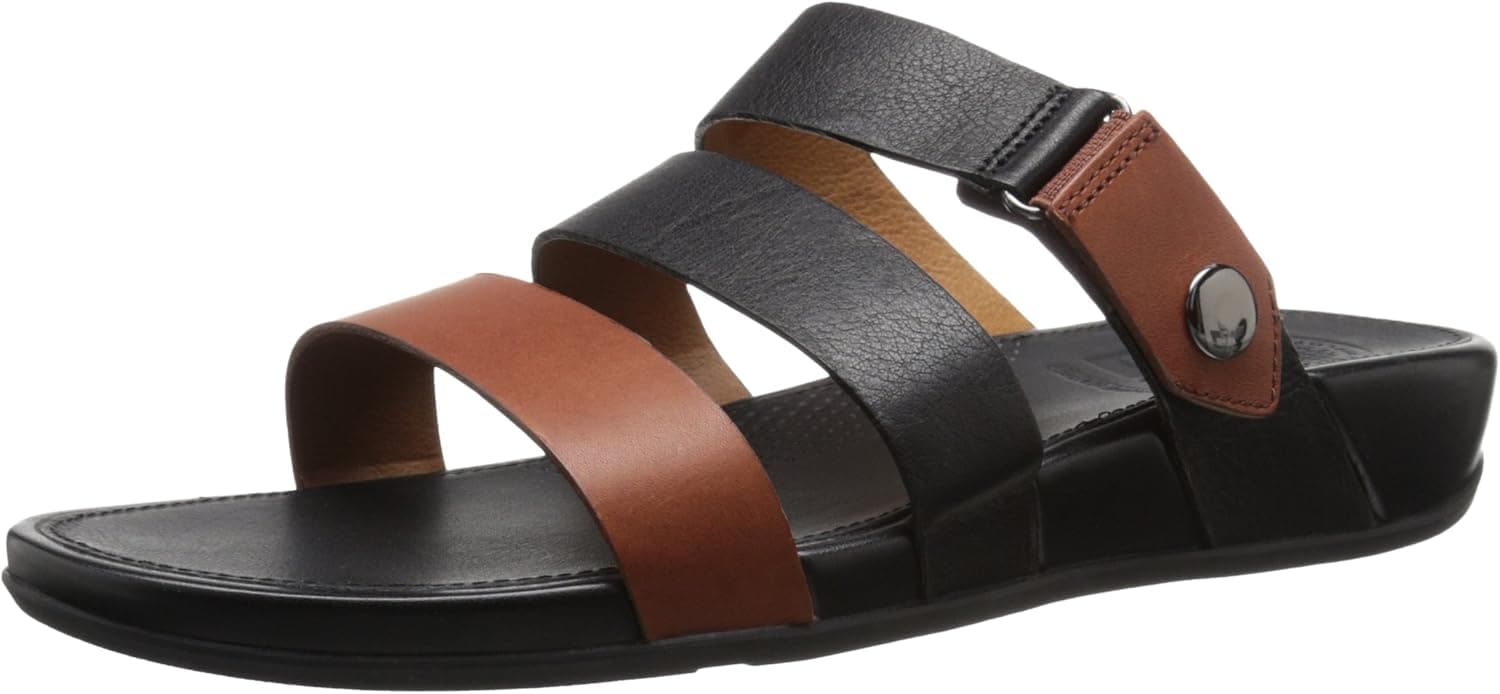 FitFlop Women's Gladdie Slide Gladiator Sandal, Black/Tan, 10 M US
