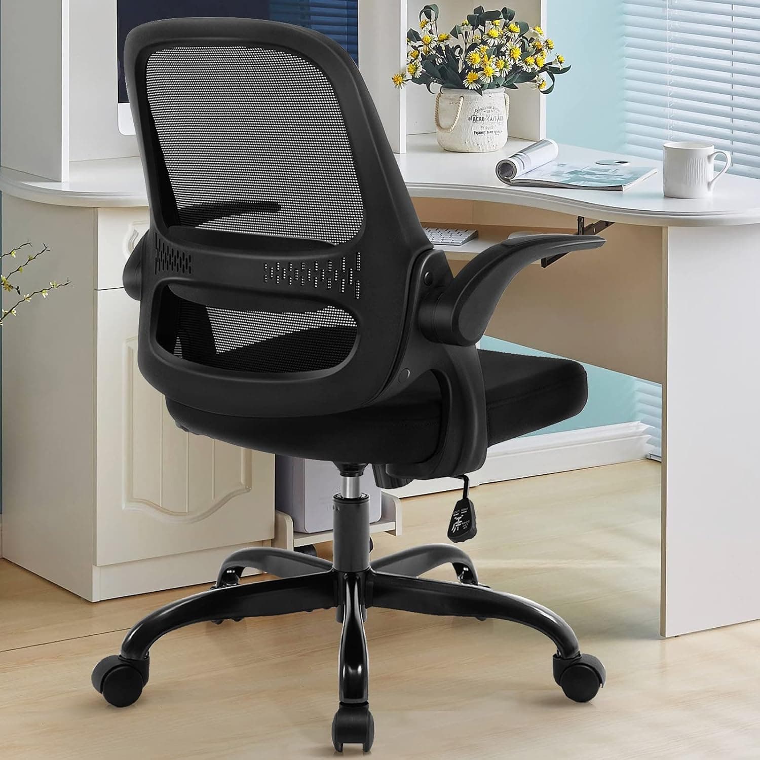 KERDOM Office Chair, Ergonomic Desk Chair, Breathable Mesh Computer Chair, Comfy Swivel Task Chair with Flip-up Armrests and Adjustable Height