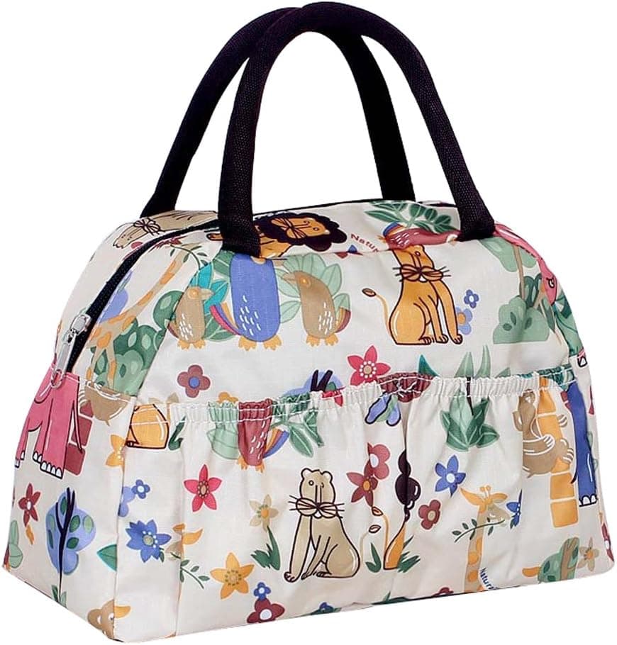 Ecokaki(TM) Cute Printed Polyester Lunch Box Luxury Women Lady Girl Cosmetic Makeup Bag Beach Bags Purse Satchel Handbag, Animal