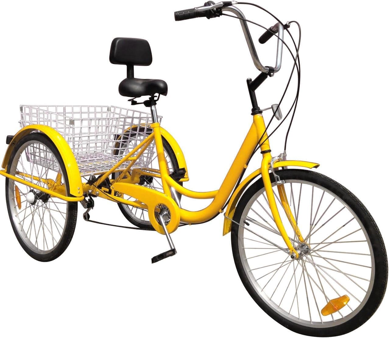 Bruce & Shark 24" Adult 3-Wheel Tricycle, 7-Speed Cruise Bike Bicycle with Basket