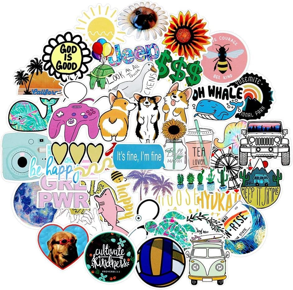Cute Vsco Stickers for Hydro Flask, 50 Pack Waterproof Aesthetic Trendy Vinyl Stickers Decal for Girls, Perfect for Laptop, Water Bottle, Skateboard, Luggage, Phone Case, Cups